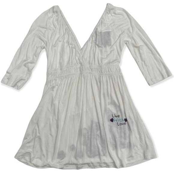 LIVE WITH LOVE Y2K BOHO Floral Hipster Embroidered White Long‎ Top - Picture 6 of 8